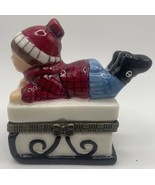 Trinket Box &quot;Kid On A Sled Gloves&quot;  Porcelain Hinged Christmas - $19.99