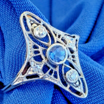 Earth mined Sapphire Diamond Engagement Ring Antique Royal Deco Style 14k Gold - $1,895.25