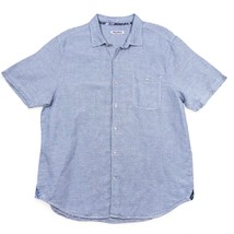 Tommy Bahama Men XL Button Up Shirt Blue Striped Tencel Linen Short Sleeve 26x33 - £14.85 GBP