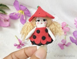 Petite Fairy Doll, Little Handmade Rag Doll, Ladybug Fairy Doll, Pocket Doll - £23.98 GBP