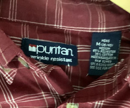 Puritan Button Down Mens M Shirt Wrinkle Resistant Red White Plaid Long ... - $11.28