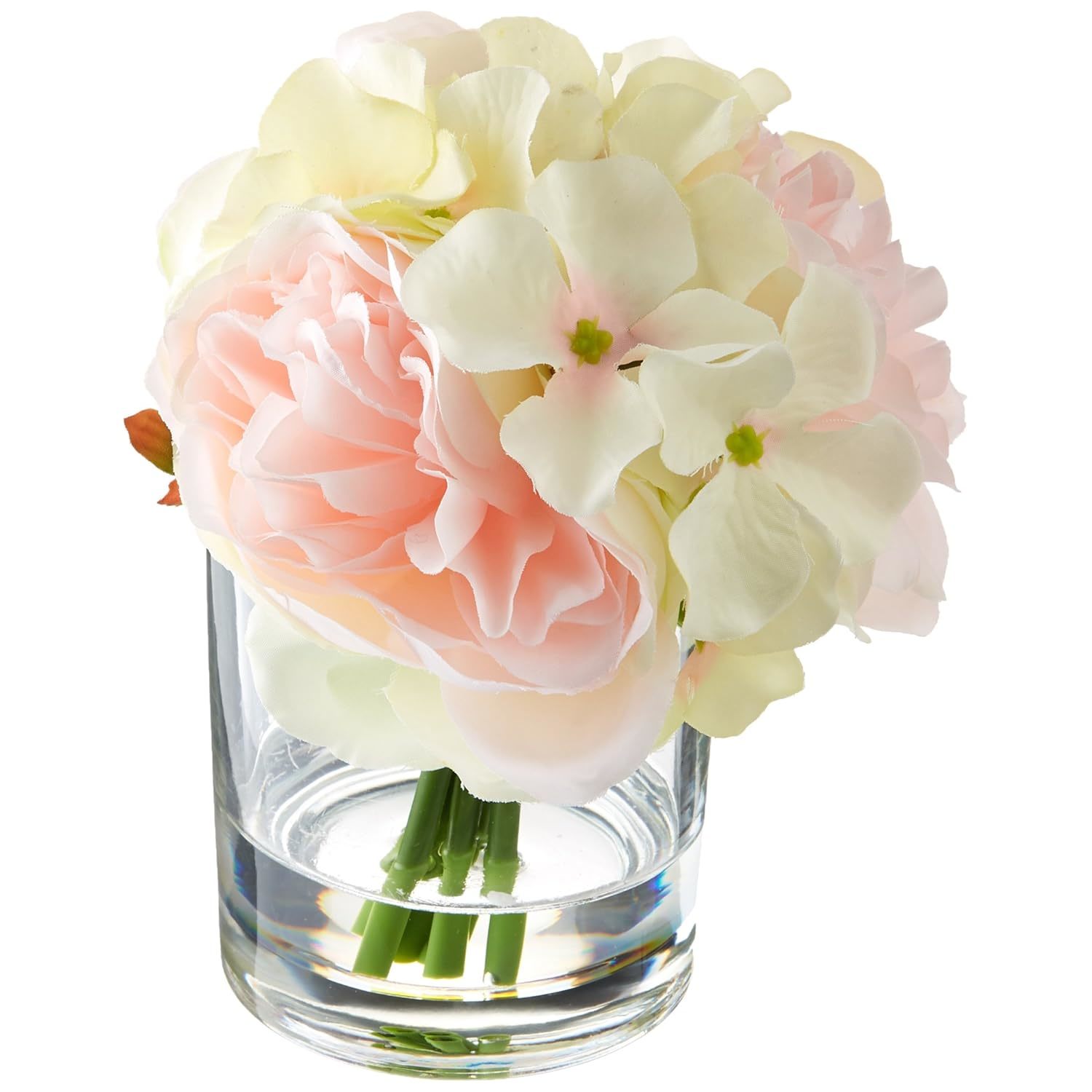 Rose and Hydrangea Floral Arrangement - Pink and Cream Artificial Flowers in Dec