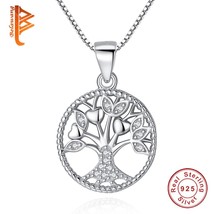 BELAWANG 925 Sterling Silver Link Chain Necklaces Crystal CZ Tree of Life Pendan - £14.92 GBP
