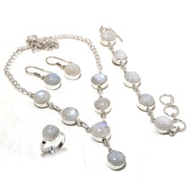 Rainbow Moonstone Round Shape Gemstone Handmade Necklace Set Jewelry 18&quot; SA 817 - £10.38 GBP