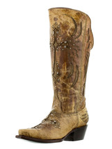 Womens Western Rodeo Boots Sand Zipper Leather Cross Inlay Studded Size ... - $107.99