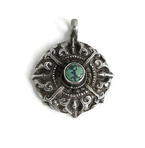 Vintage Artisan Turquoise Necklace Pendant Sterling Silver, 5.35 Grams - £51.13 GBP