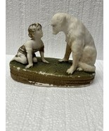 Young Child with Dog Statue or Figurine- Royal Dux Porcelain Several Chips - $1,881.48 MXN
