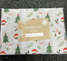 Snowy Day Linen Co. African American Santa Face sheet Set Queen - £35.25 GBP