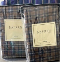 NEW RALPH LAUREN STUDIO LG CHECK BROWN NAVY EUROPEAN PILLOW SHAMS RARE - £94.60 GBP