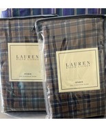 NEW RALPH LAUREN STUDIO LG CHECK BROWN NAVY EUROPEAN PILLOW SHAMS RARE - $123.75