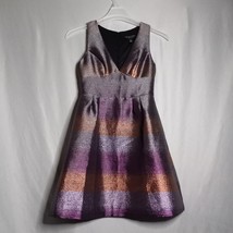 Laundry Women&#39;s Multi Color Metallic Sleeveless V-Neck Lined Flared Dress Size 2 - £29.61 GBP