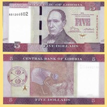 Liberia P31, $5, 5th Pres. Edward J. Roye / woman harvesting rice UNC se... - $1.88