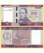 Liberia P31, $5, 5th Pres. Edward J. Roye / woman harvesting rice UNC se... - $1.88