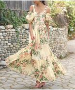 Bohemian Floral Midi Dress Set with Puff Sleeves - Perfect for Summer Va... - £20.21 GBP+