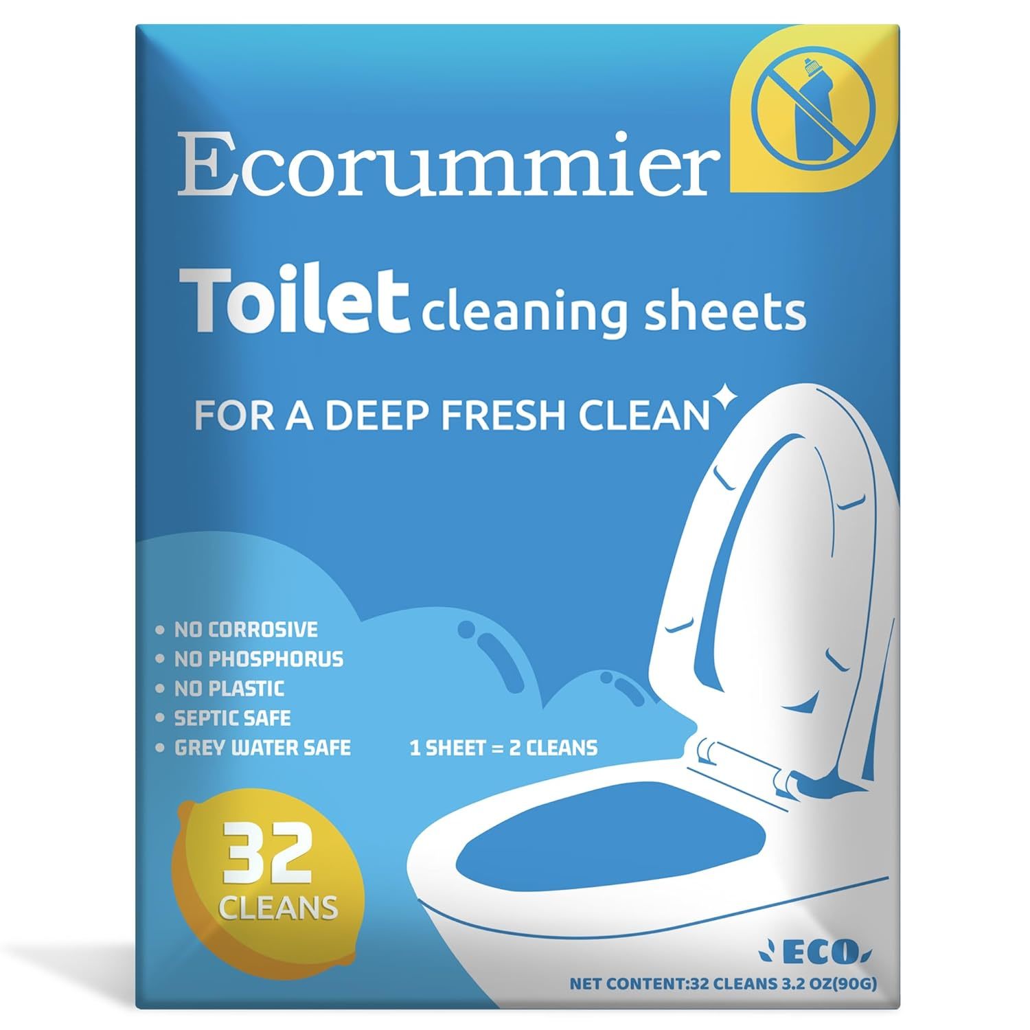 Toilet Cleaner Sheets,32 Cleans, Lemon,Powerful Cleaning? Septic Safe,Eco Friend