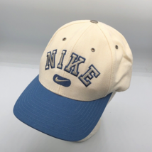 Vintage 90s Nike Arch Spell Out Snapback Hat Cap White Blue Brim Swoosh - £36.99 GBP