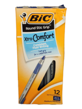 12 BIC Round Stic Grip Xtra Comfort Ballpoint Pen - Medium Point 1.2mm - Blue - $6.20