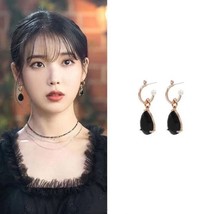 Korean Dramas TV  New Fashion Black Water Drop Zircon long Earrings Elegant For  - £6.66 GBP