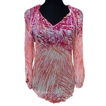 Casual Studio Abstract Purple Orange Sheer Boho Hippie Retro Top Size Small - £11.59 GBP