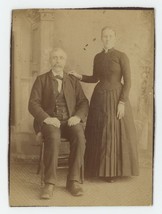 Antique Circa 1880s Trimmed Cabinet Card Older Couple Posing Together in Studio - £7.55 GBP