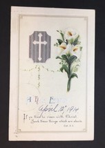 Holy Easter Greeting Card Posted 1914  Flowers &amp; Cross Embossed Intl Art PC - £11.79 GBP