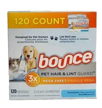 Bounce Pet Hair &amp; Lint Guard Mega Dryer Sheets Unscented 120 Count - £19.67 GBP