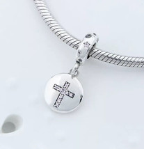 Holy Cross Crucifix Charm Genuine 925 Sterling Silver For Bracelets Family Wife - £22.42 GBP