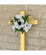 Hand-Painted Pine Cemetery Cross: Floral Grave Decoration - $20.00