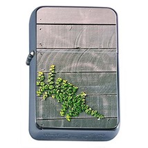 Green Leaf Gray Fence Flip Top Oil Lighter Em1 Smoking Cigarette Silver Case Inc - $8.95