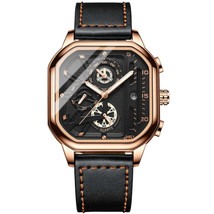 BINBOND B6577 30M Waterproof Luminous Square Quartz Watch, Black Leather-Rose Go - £16.80 GBP+