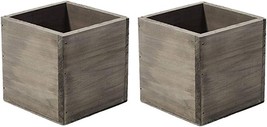 Set Of 2 4&quot; Square Rustic Wood Planters With Plastic Liners. - £35.34 GBP