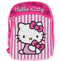 Hello Kitty Bows and Stripes 16&quot; Backpack with One Front Pocket Pink - £27.87 GBP