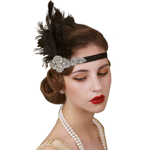SWEETV 1920S Headpiece Flapper Headband, Rhinestone Feather Great Gatsby Headpie - £25.15 GBP