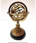 9&quot; Nautical Brass Armillary Engrave Sphere Decorative Globe Wooden Black... - £68.15 GBP