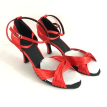 Womens Heels Strappy Ankle Strap Satin Open Toe Red Sexy Size 8.5 - £15.32 GBP