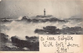 St Ives Cornwall England~Godrevy LIGHTHOUSE~1902 Tuck &quot;Rough Seas Photo Postcard - £5.05 GBP