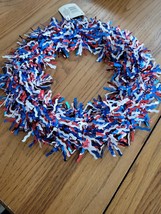 Red White &amp; Blue Patriotic Tinsel Wreath 11&quot;.BRAND NEW-SHIPS SAME BUS DAY - $14.73