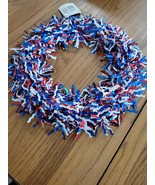 Red White &amp; Blue Patriotic Tinsel Wreath 11&quot;.BRAND NEW-SHIPS SAME BUS DAY - $17.14 CAD