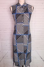 Jones New York Button Front Black White Blue Striped Print Dress Womens ... - $24.25