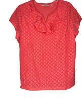 Isaac Mizrahi Womens Top XL Coral  Pink Short Sleeve Ruffled V-Neck Lined - £14.69 GBP