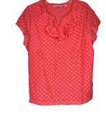 Isaac Mizrahi Womens Top XL Coral  Pink Short Sleeve Ruffled V-Neck Lined - $18.81