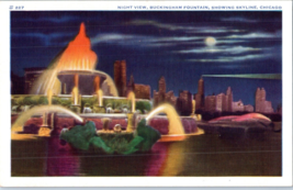 Night View of Buckingham Fountain Showing the Skyline Chicago Illinois Postcard - £4.04 GBP