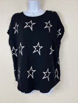 Buffalo David Bitton Womens Size M Black Star Stretch Knit Shirt Cap Sleeve - £7.28 GBP