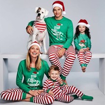 Green elf kids pajamas family Xmas pjs striped, matching Christmas two p... - £38.01 GBP