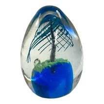 Helix Swirl Hand Blown Art Glass Egg Shape Palm Tree Nature VTG Paperweight 4” - £30.35 GBP