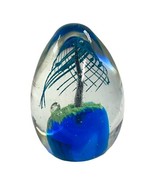 Helix Swirl Hand Blown Art Glass Egg Shape Palm Tree Nature VTG Paperwei... - $39.26