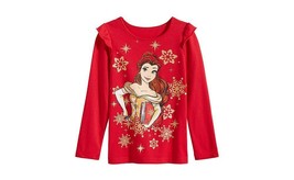Disney Little Kid Girls Belle Snowflake T-Shirt Size 4 Color Red - £20.39 GBP