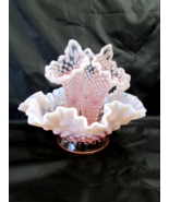 Vintage Fenton French Pink Opalescent Hobnail 3- Horn Epergne - £329.56 GBP