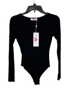 Buddy Love Women&#39;s Bodysuit V-Neck Fitted Stretch Long Sleeve Black Smal... - £20.56 GBP