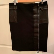 Pre-owned GUCCI Black Wool Leather Detail Pencil Skirt SZ  IT 44/US 10 - $391.05